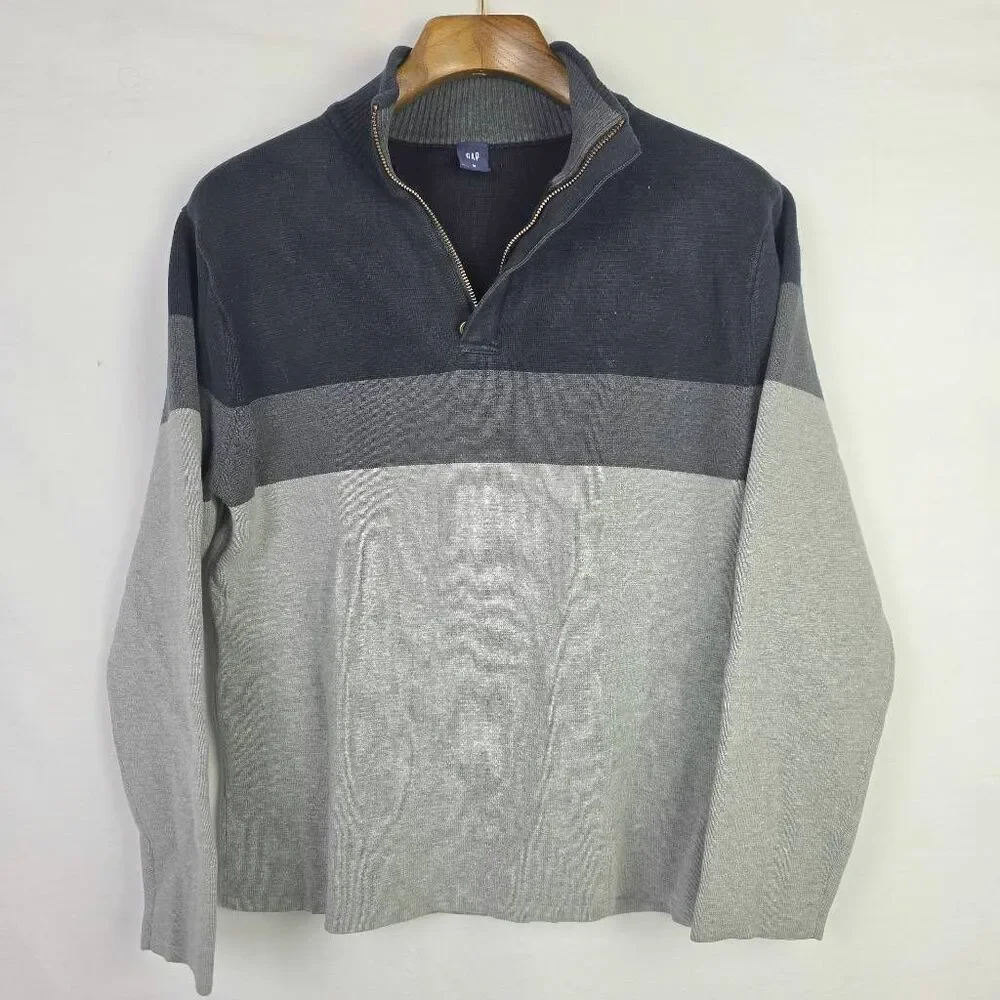 Gap Boys Quarter Zip Colorblock Sweater Medium Gray Black